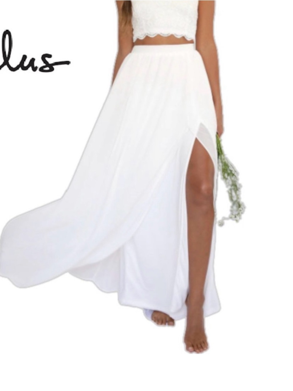 Lulu's White High-Slit Flowing Maxi Skirt